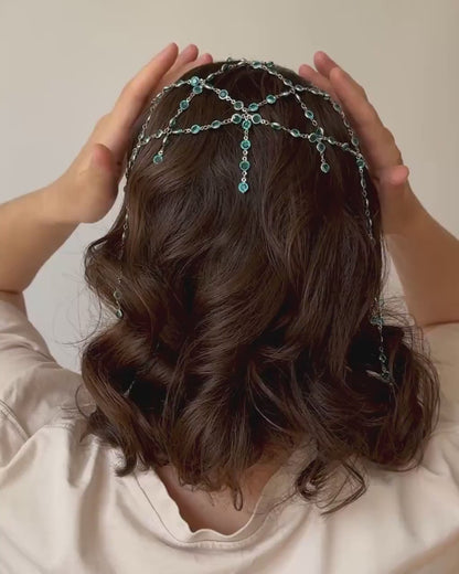 Chainmail Headpiece with Crystals, Medieval Fantasy Tiara, Boho Festival Hair Jewelry, Statement Chain Crown