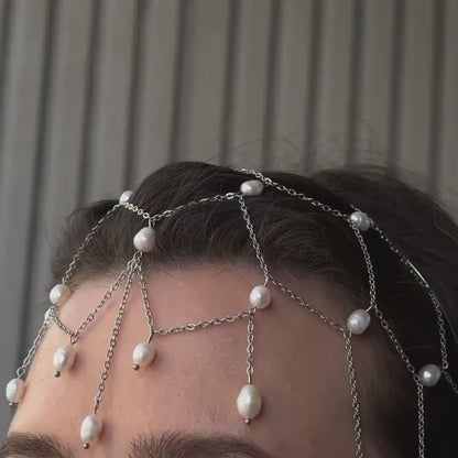 Freshwater Pearl Head Chain, Boho Bridal Hair Jewelry, Elegant Wedding Headband for Bride or Bridesmaids, Bohemian Gift