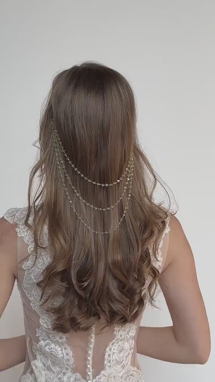 Crystal Chain Metal Headband, Sparkling Dangling Hair Jewelry for Women, Statement Headpiece for Party, Festival or Wedding